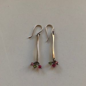 Artisan designed & made silver three stone drop earrings at a great price